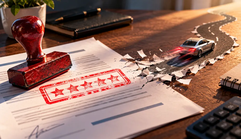 Conceptual flat-lay illustrating ranking guarantees as a trap in SEO proposals