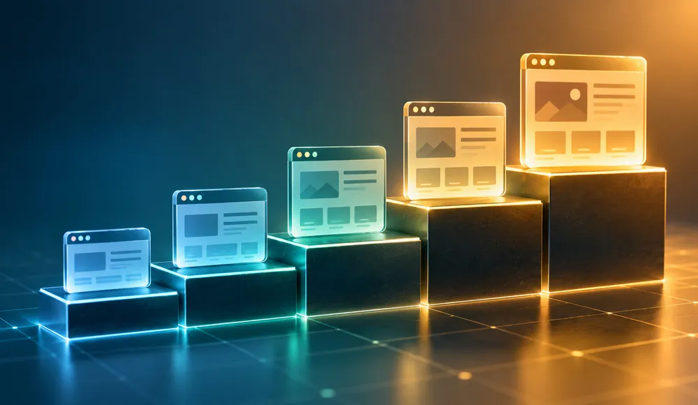 Ascending price ladder of website types from static brochure site to custom web application